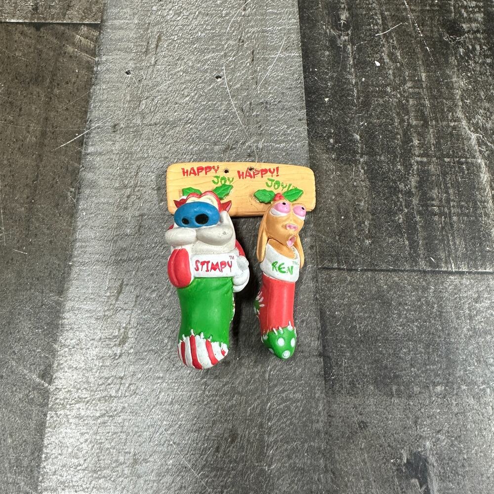 VINTAGE 1996 REN & STIMPY CHRISTMAS ORNAMENT HAPPY HAPPY JOY JOY- VIACOM